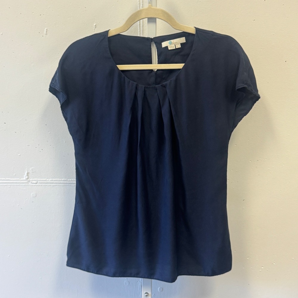 Boden Women's Navy Blue Silk Blend Pleated Front Keyhole Blouse W0032 Size US 6